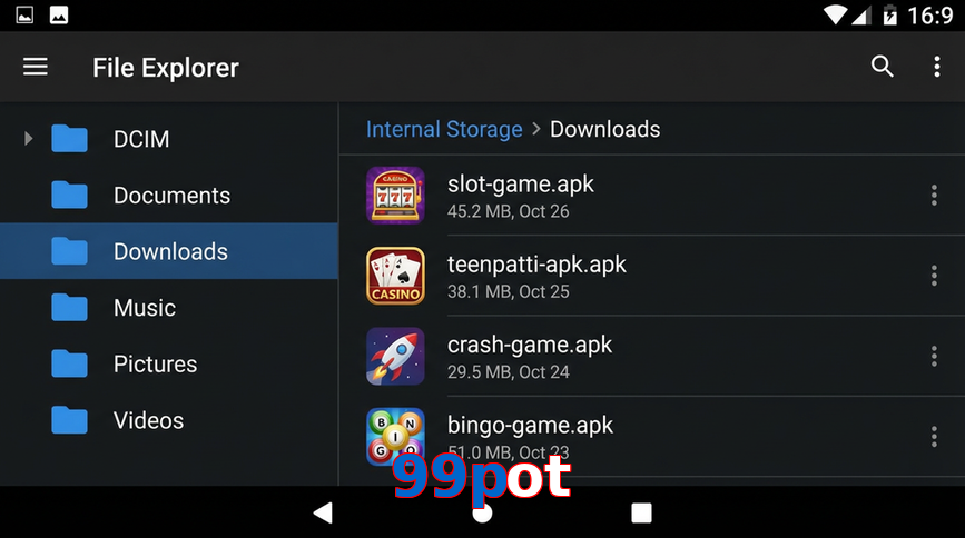 Main screen of 99Pot gameapk page for PK players